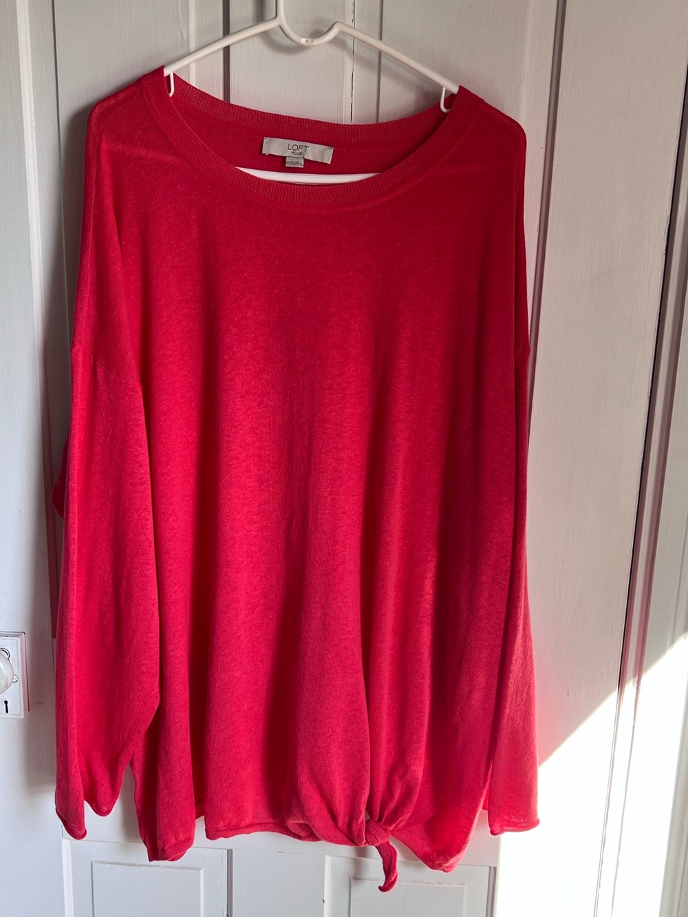 LOFT Women's Crewneck Tie-Hem Sweater - Coral size 24/26
